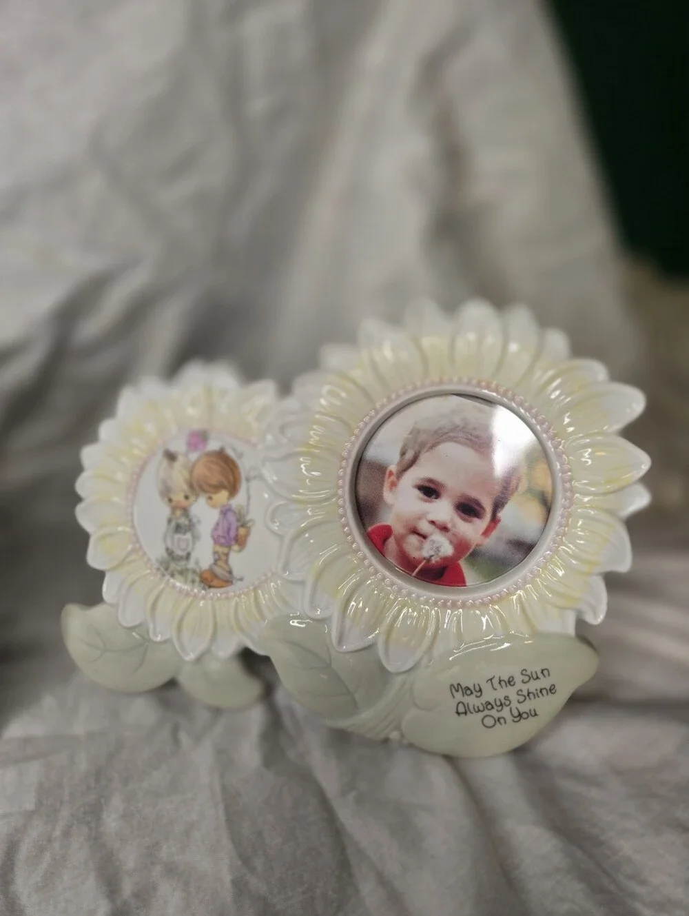 Precious Moments Lot of 3 Ceramic Floral Baby Nursery Picture Frames Flaws Read